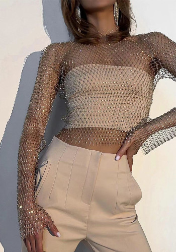 Summer Diamond Fishnet Women'S T-Shirt Top
