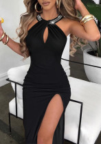 Fashion Halter Neck Beaded Chic Sleeveless Slit Sexy Party Dress Fashion Halter Neck Beaded Chic Sleeveless Slit Sexy Party Dress