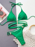 Women Sexy Bikini Solid Two Pieces Swimwear