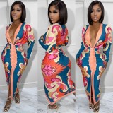 Women Casual Stripe Print Long Sleeve Dress