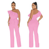 Women Solid Ruffle Jumpsuit with Belt