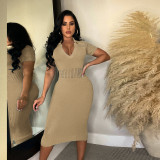 Women Sexy Ripped Turndown Collar Sweater Dress