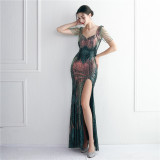 Plus Size Women Sequined Formal Party Evening Dress