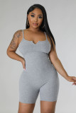 Women Ribbed V-Neck Slim Romper