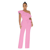Women Solid Ruffle Jumpsuit with Belt