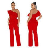 Women Solid Ruffle Jumpsuit with Belt