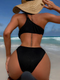 Women V-Neck Black One-Piece Bikini Swimwear