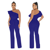 Women Solid Ruffle Jumpsuit with Belt