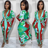 Women Casual Stripe Print Long Sleeve Dress