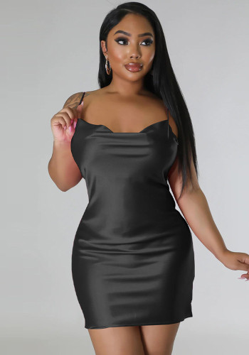 Women Sexy Solid Color Backless Strap Dress