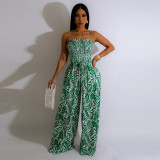 Women Sexy Sleeveless Backless Print Wide Leg Jumpsuit