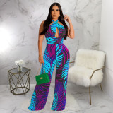 Women Sexy Backless Lace-Up Print Sleeveless Jumpsuit