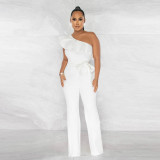 Women Solid Ruffle Jumpsuit with Belt
