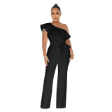 Women Solid Ruffle Jumpsuit with Belt
