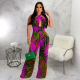 Women Sexy Backless Lace-Up Print Sleeveless Jumpsuit