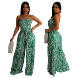 Women Sexy Sleeveless Backless Print Wide Leg Jumpsuit