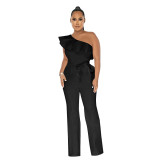 Women Solid Ruffle Jumpsuit with Belt