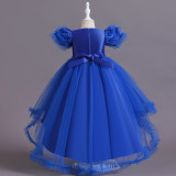 Girls Piano Performance Costume Birthday Dress Children's Puffy Dress Flower Girl Catwalk Trailing Wedding Dress