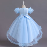 Girls Piano Performance Costume Birthday Dress Children's Puffy Dress Flower Girl Catwalk Trailing Wedding Dress