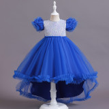 Girls Piano Performance Costume Birthday Dress Children's Puffy Dress Flower Girl Catwalk Trailing Wedding Dress