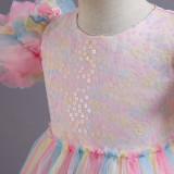 Girls Piano Performance Costume Birthday Dress Children's Puffy Dress Flower Girl Catwalk Trailing Wedding Dress