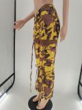 Camouflage pattern pleated strings pants
