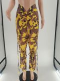 Camouflage pattern pleated strings pants