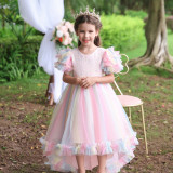Girls Piano Performance Costume Birthday Dress Children's Puffy Dress Flower Girl Catwalk Trailing Wedding Dress