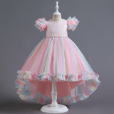Girls Piano Performance Costume Birthday Dress Children's Puffy Dress Flower Girl Catwalk Trailing Wedding Dress