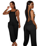 Lace-Up Sexy Women's Gray Low Back Trend Loose Suspenders Jumpsuit