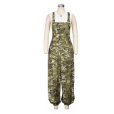 Summer Women's Fashion Suspenders Camouflage Pants Digital Printing Loose Jumpsuit