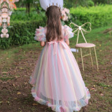 Girls Piano Performance Costume Birthday Dress Children's Puffy Dress Flower Girl Catwalk Trailing Wedding Dress