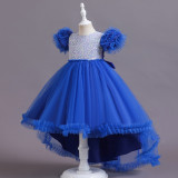Girls Piano Performance Costume Birthday Dress Children's Puffy Dress Flower Girl Catwalk Trailing Wedding Dress