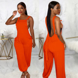 Lace-Up Sexy Women's Gray Low Back Trend Loose Suspenders Jumpsuit