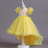 Girls Piano Performance Costume Birthday Dress Children's Puffy Dress Flower Girl Catwalk Trailing Wedding Dress