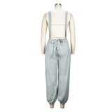 Lace-Up Sexy Women's Gray Low Back Trend Loose Suspenders Jumpsuit