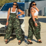 Summer Women's Fashion Suspenders Camouflage Pants Digital Printing Loose Jumpsuit