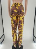 Camouflage pattern pleated strings pants
