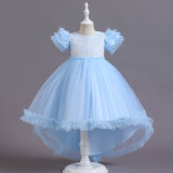 Girls Piano Performance Costume Birthday Dress Children's Puffy Dress Flower Girl Catwalk Trailing Wedding Dress