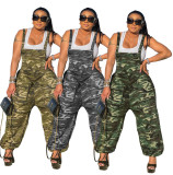Summer Women's Fashion Suspenders Camouflage Pants Digital Printing Loose Jumpsuit