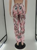 Camouflage pattern pleated strings pants
