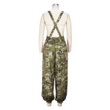 Summer Women's Fashion Suspenders Camouflage Pants Digital Printing Loose Jumpsuit