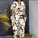 Women'S Spring Summer Letter Print V-Neck Long-Sleeve Top Suit For Women