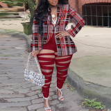 Sexy Turndown Collar Jacket Slim Cutout Pants Plus Size Two-Piece Nightclub Set