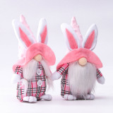Easter Pink Ears Plaid Rabbit Dwarf Doll Elf Doll Ornament Home Decoration