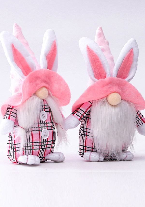 Easter Pink Ears Plaid Rabbit Dwarf Doll Elf Doll Ornament Home Decoration