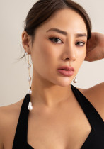 Jewelry Chic Asymmetric Imitation Pearl Stud Earrings Simple Beaded Tassel Long Earrings