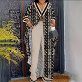 Women'S Spring Summer Letter Print V-Neck Long-Sleeve Top Suit For Women