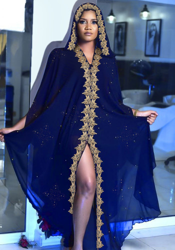 Beaded Embroidery Lace Muslim Dress Africa Plus Size Women'S Hooded Robe
