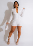 Ladies Solid Color Knitting Plaid Breathable Sexy V-Neck Jumpsuit